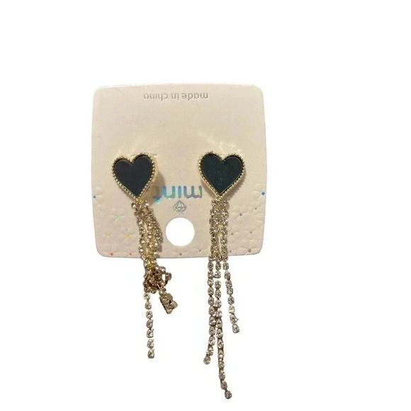 MINT HEART EARRINGS IN BLACK WITH SPARKLES DANGLES - Picture 1 of 2